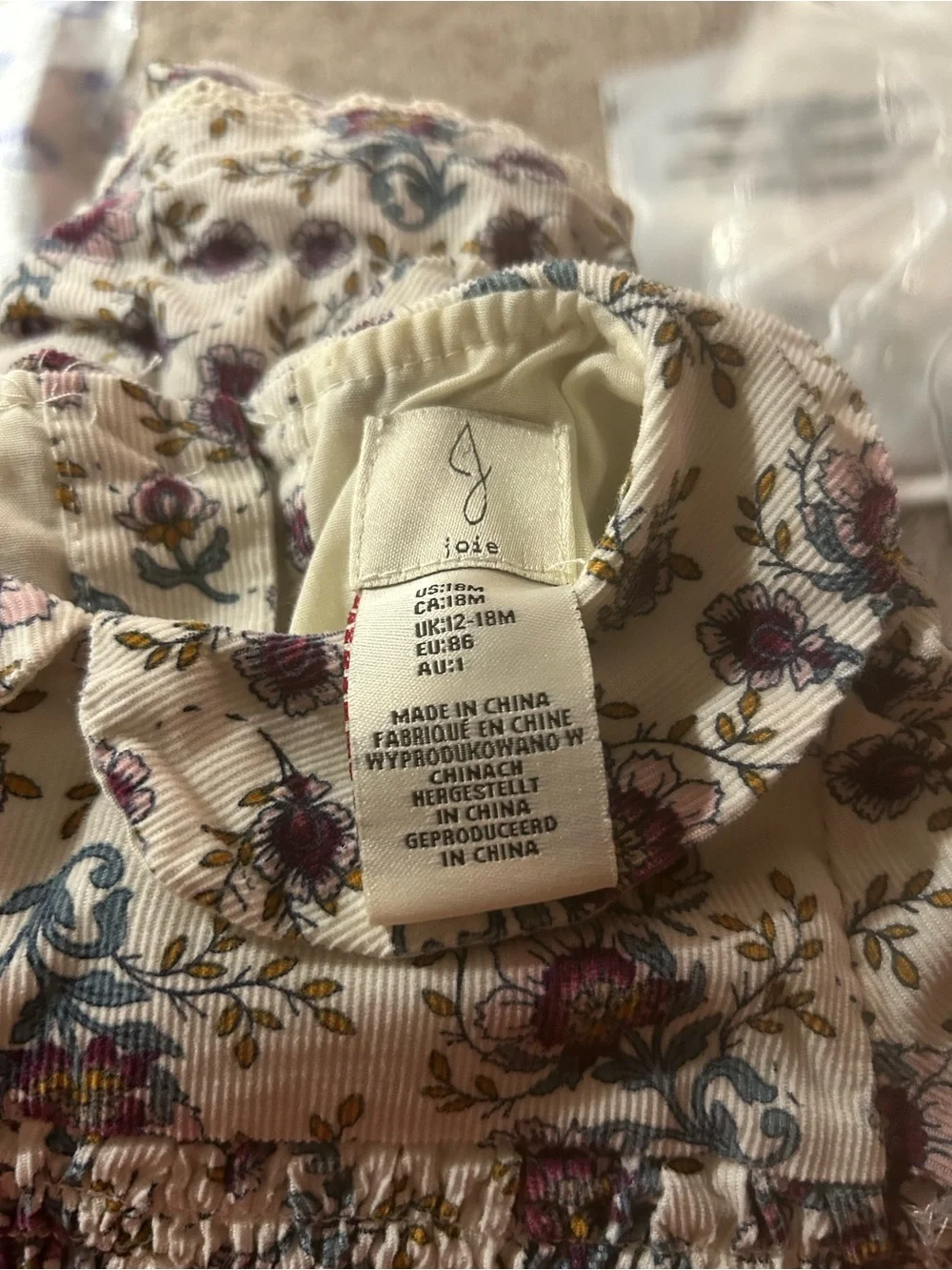 Joie soft corduroy top, size 12-18 months